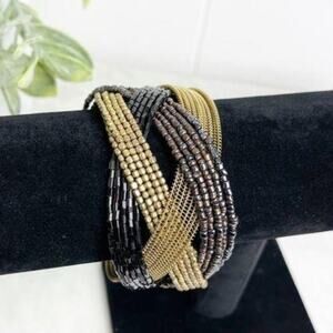 Metallic Criss Cross Beaded Cuff Bracelet
